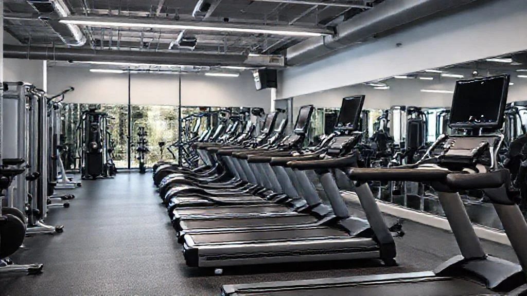 Futuristic gym environment with advanced fitness equipment